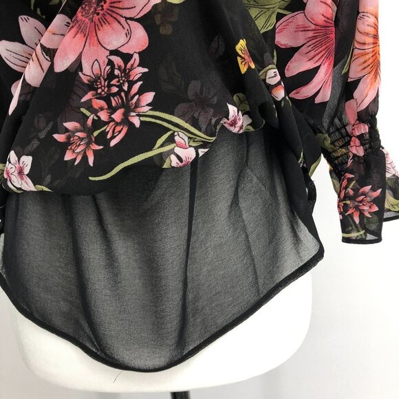 Guess Savina Floral Black coral chiffon off shoulder blouse SP - Picture 8 of 16